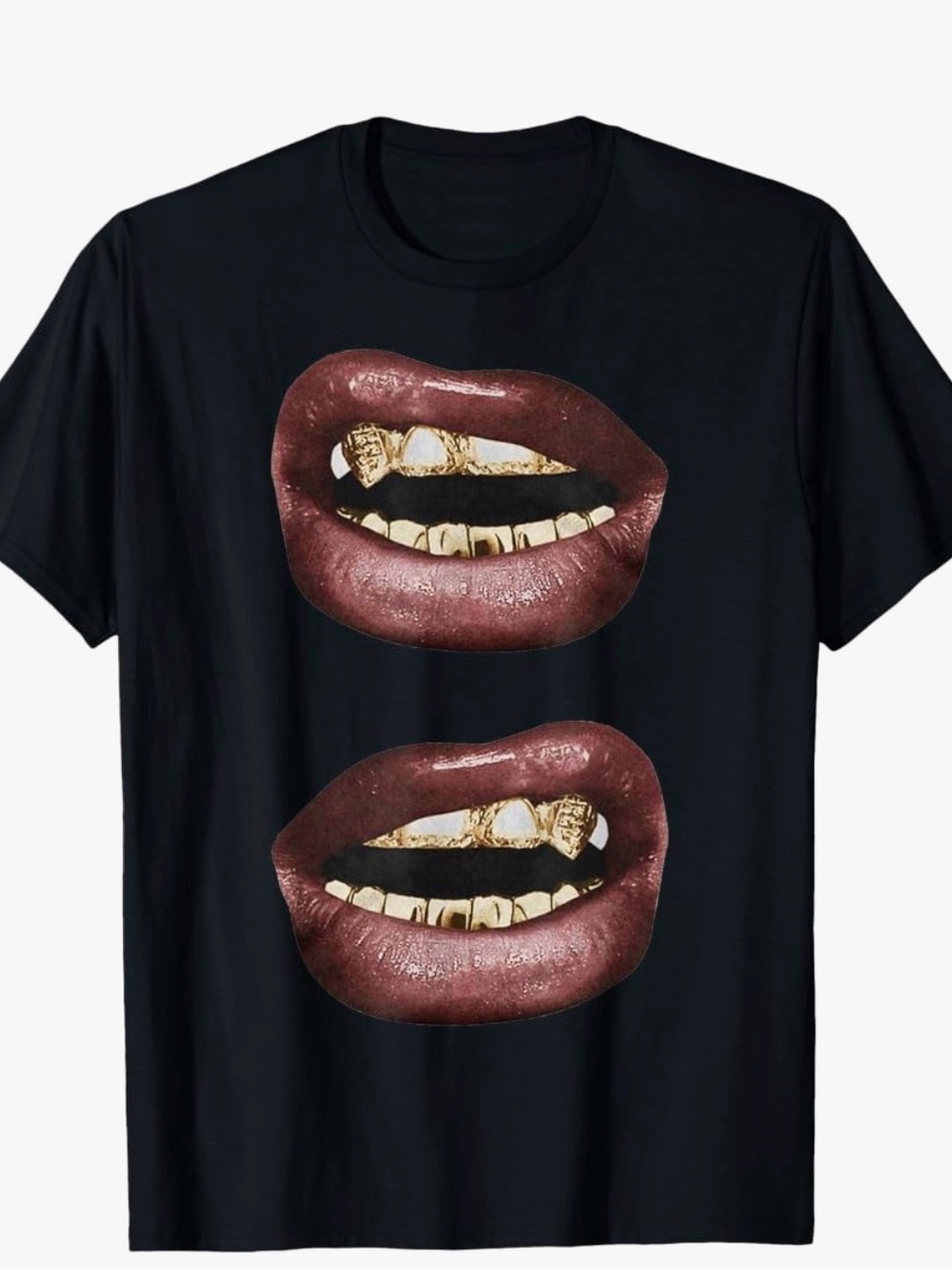 Graphic Black Women’s Tee with Red Lip Print
